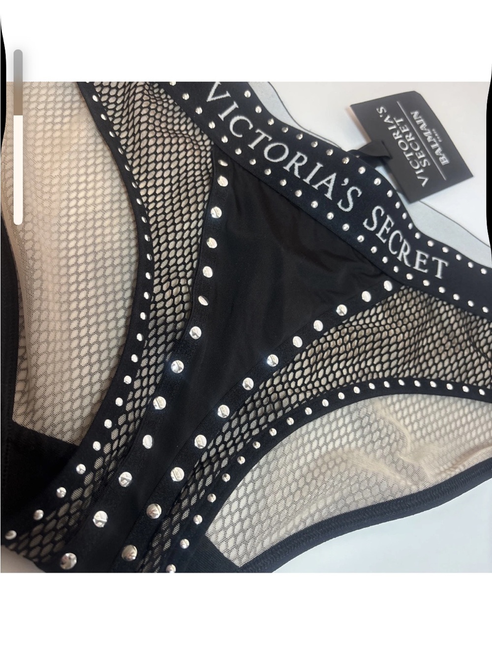 Victoria's Secret Black Mesh Studded Bikini Panty with Logo Waistband